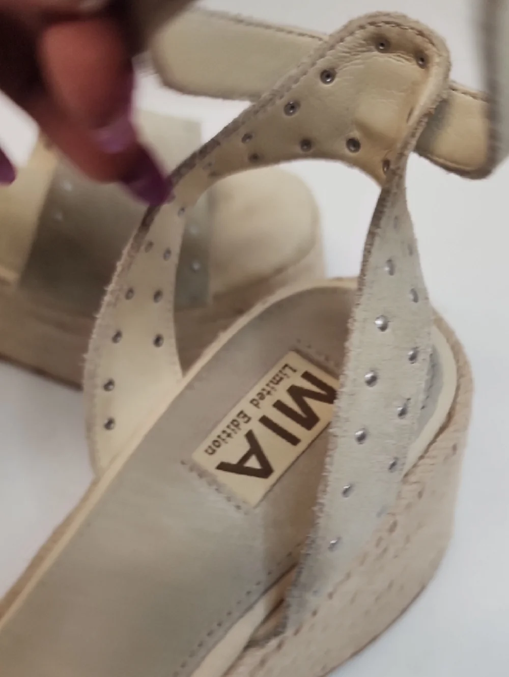 MIA Beige Suede Studded Espadrille Wedge Sandals Size 7.5